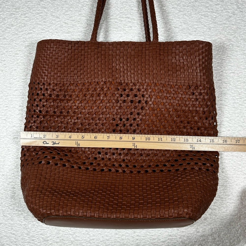 Talbots Woven Leather Tote Bag 100% Cotton Lining with Drawstring - Picture 11 of 14